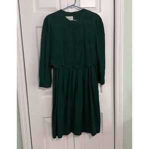 Vtg 90s Plaza South Petite Green Pleated Dress Sz 8